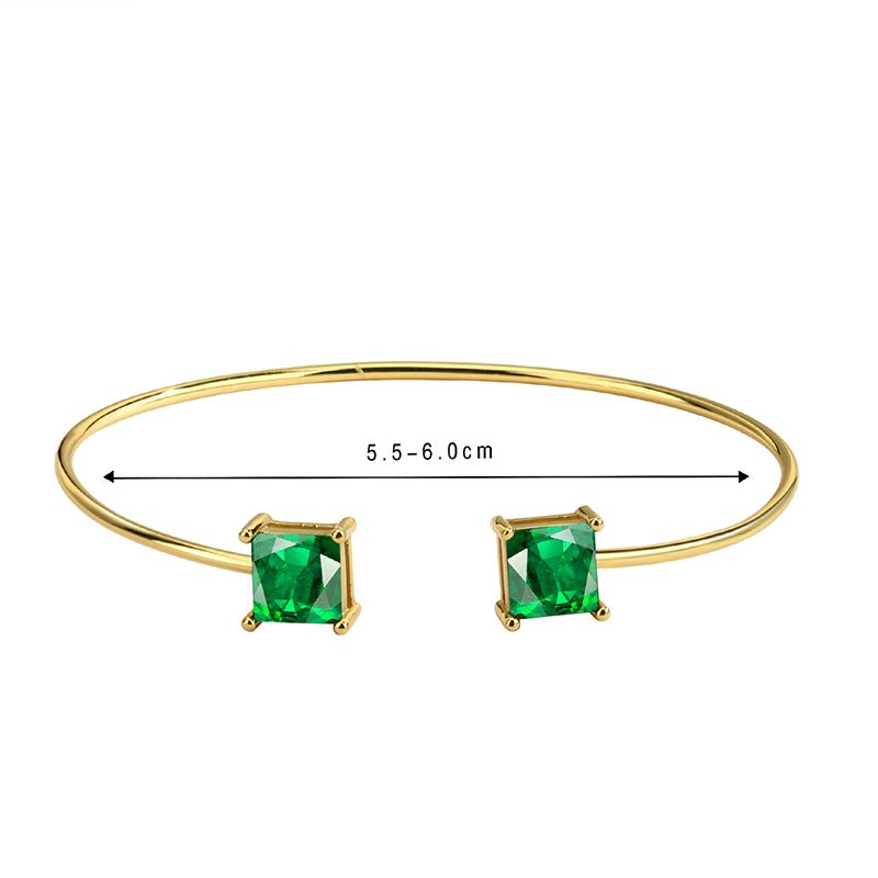Simple Style Solid Color Copper Plating Inlay Gem Glass Bead Zircon 18k Gold Plated Bangle