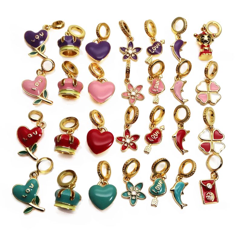 Cute Heart Shape Copper Enamel Charms Jewelry Accessories