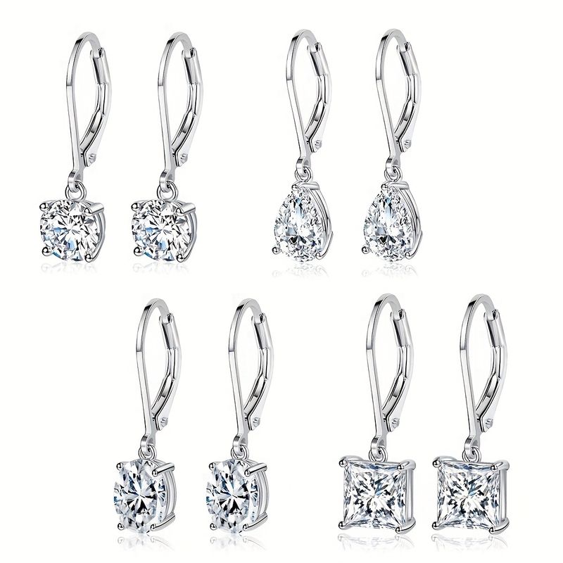 4 Pairs Elegant Solid Color Plating Inlay Copper Zircon White Gold Plated Earrings