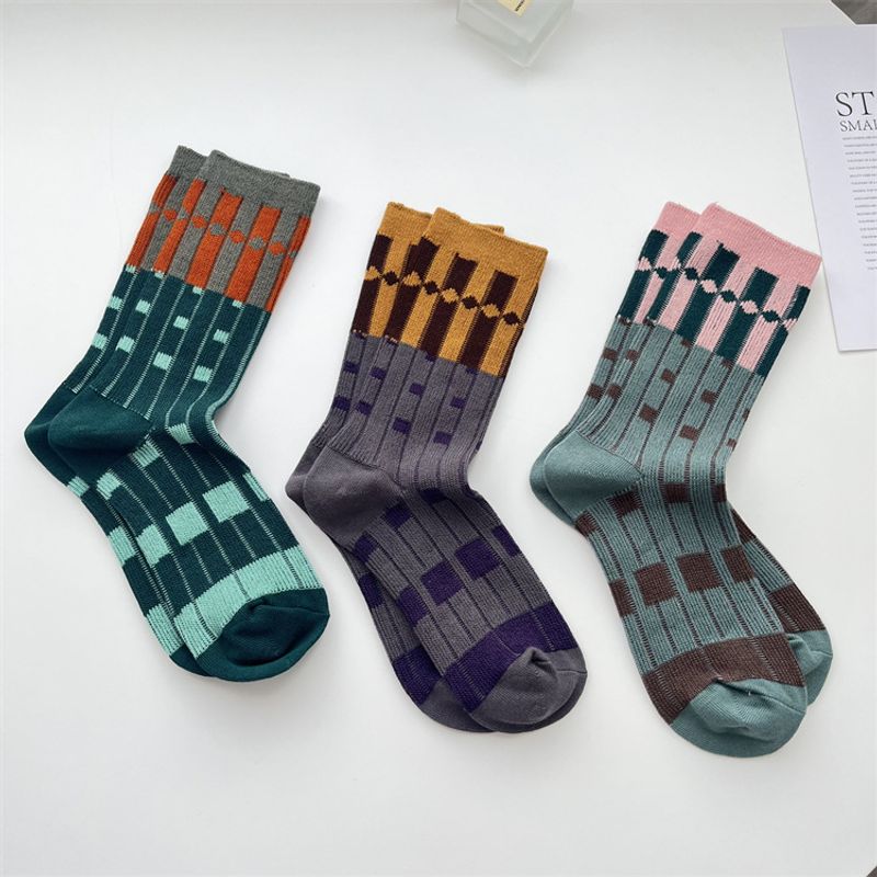 Women's Retro Color Block Polka Dots Cotton Blend Ankle Socks A Pair
