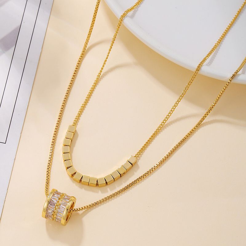 Elegant Solid Color Copper Plating Inlay Zircon 18k Gold Plated Layered Necklaces