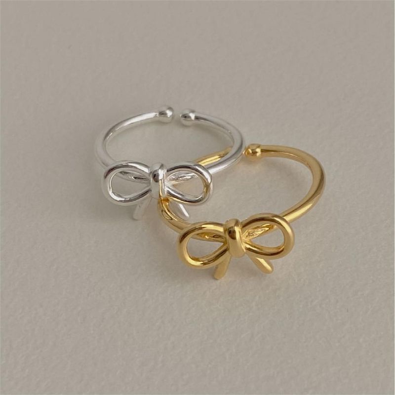 Simple Style Bow Knot Sterling Silver Plating Gold Plated Rings