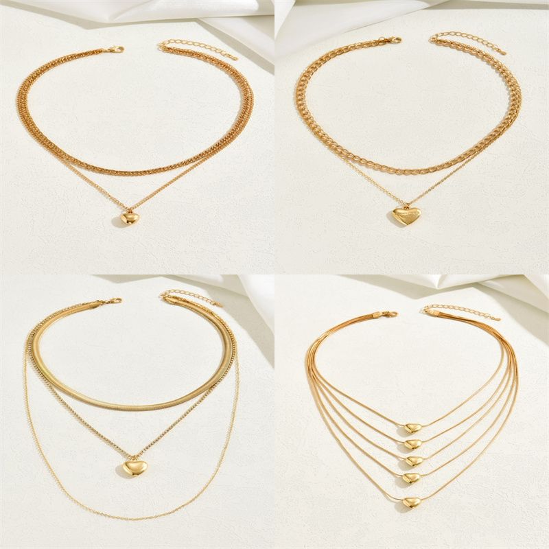 Simple Style Heart Shape Alloy Layered Plating Gold Plated Women's Layered Necklaces