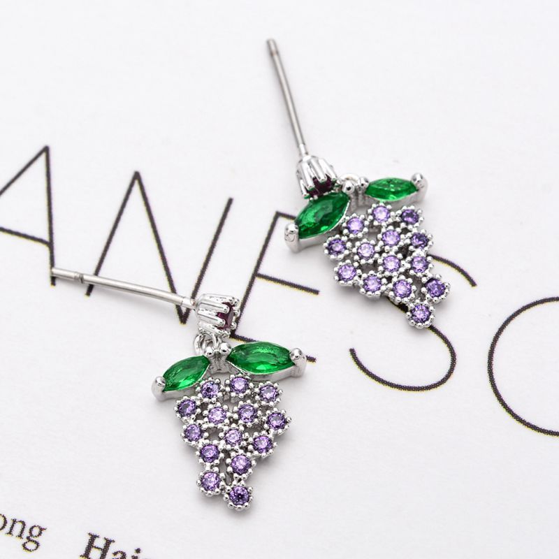 1 Pair Cute Sweet Grape Plating Inlay Copper Zircon White Gold Plated Earrings