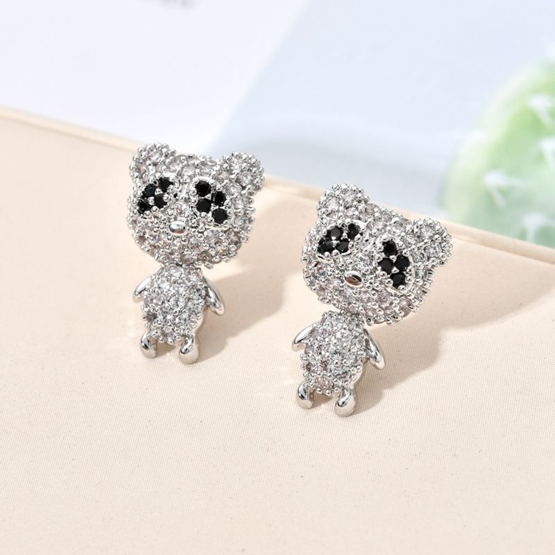 1 Pair Sweet Simple Style Panda Plating Inlay Copper Zircon White Gold Plated Ear Studs