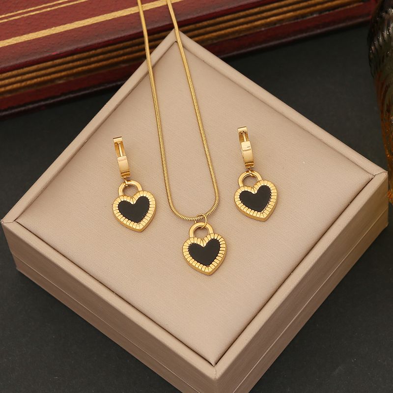 304 Stainless Steel Copper 18K Gold Plated Commute Plating Heart Shape Jewelry Set