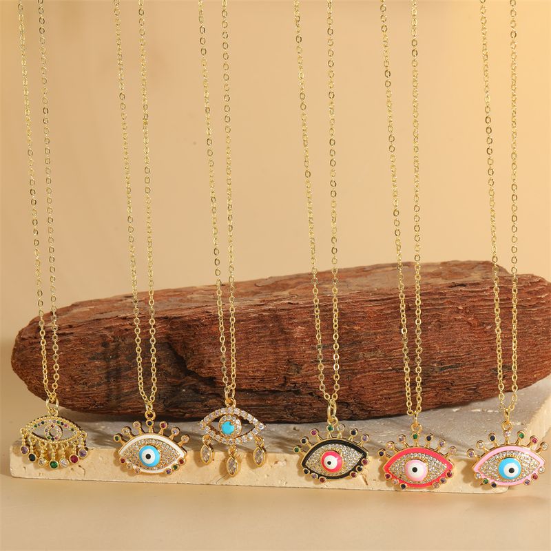 Vintage-stil Einfacher Stil Pendeln Auge Kupfer Überzug Inlay Zirkon 14 Karat Vergoldet Halskette Mit Anhänger