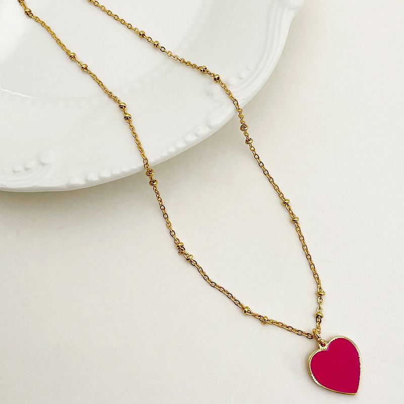 304 Stainless Steel Gold Plated Sweet Simple Style Enamel Plating Heart Shape Pendant Necklace