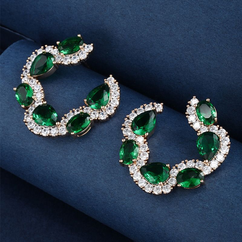 1 Paar Glam Xuping Geometrisch Irregulär Kupferlegierung Künstliche Edelsteine 18 Karat Vergoldet Reif Ohrringe