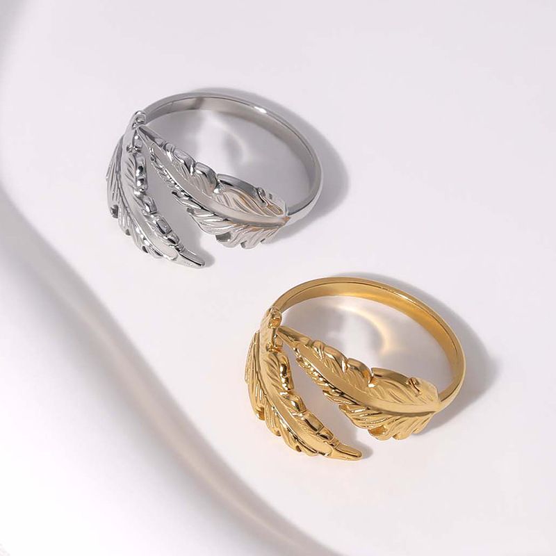Edelstahl 304 18 Karat Vergoldet Vintage-Stil Einfacher Stil Feder Offener Ring