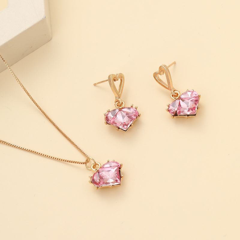Ig Style French Style Korean Style Heart Shape Alloy Inlay Artificial Gemstones Women's Earrings Necklace