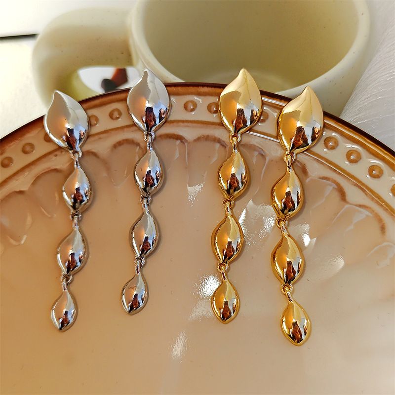 1 Pair Simple Style Leaves Plating Alloy 14k Gold Plated Silver Plated Drop Earrings