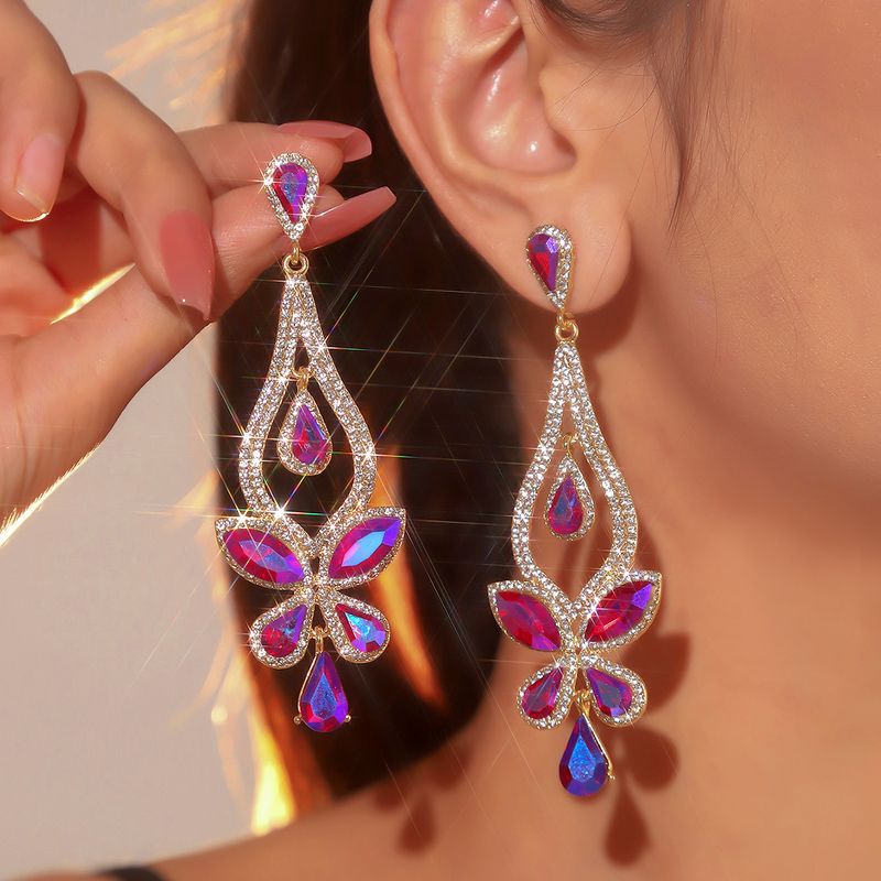 1 Paire Élégant Fleur Incruster Alliage Strass Zircon Boucles D'oreilles