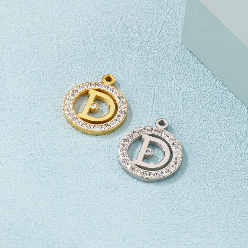 1 Piece Stainless Steel Rhinestones 18K Gold Plated Round Letter