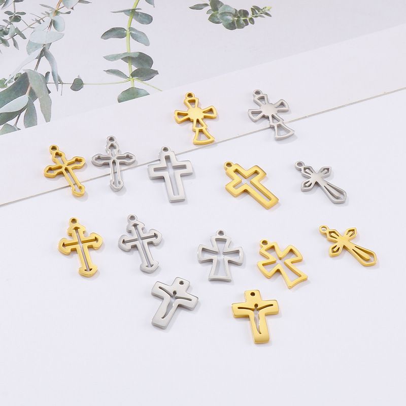 1 Piece Stainless Steel 18K Gold Plated Cross