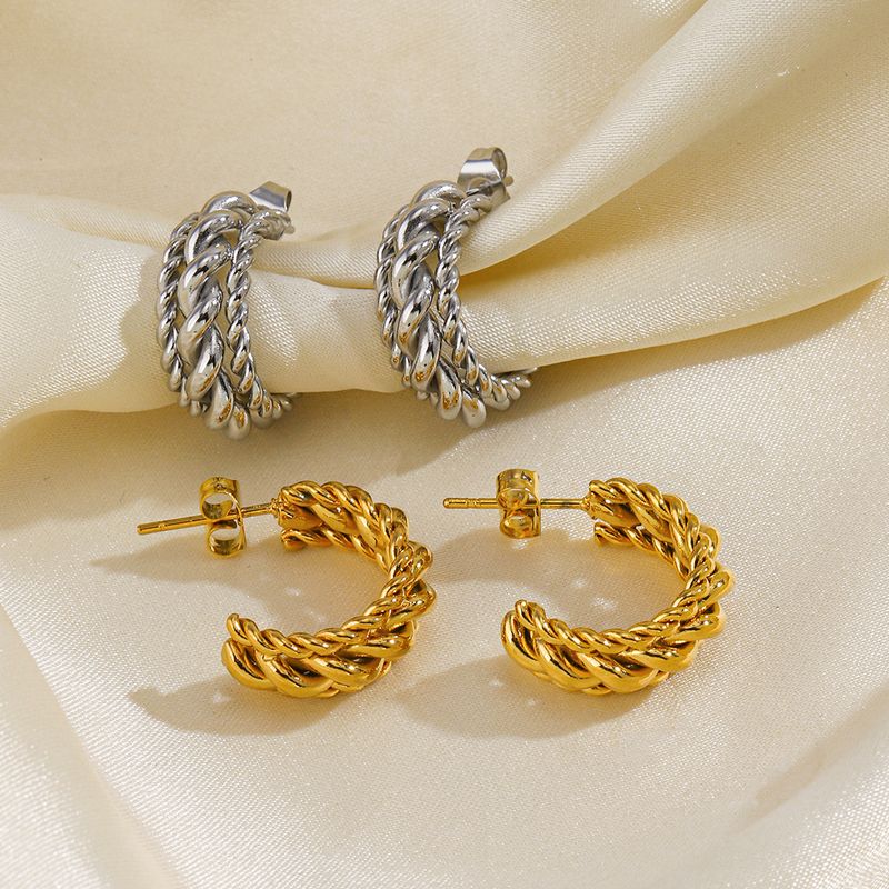 1 Pair Classic Style C Shape Twist Plating 304 Stainless Steel Earrings