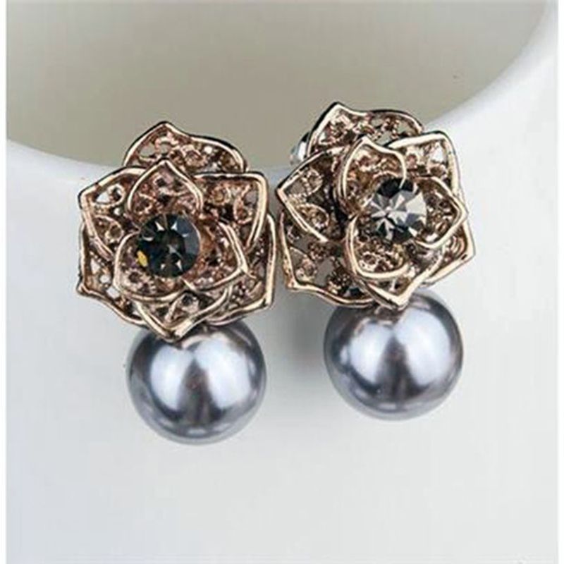 1 Pair Simple Style Flower Plating Inlay Alloy Artificial Gemstones 18k Gold Plated Earrings