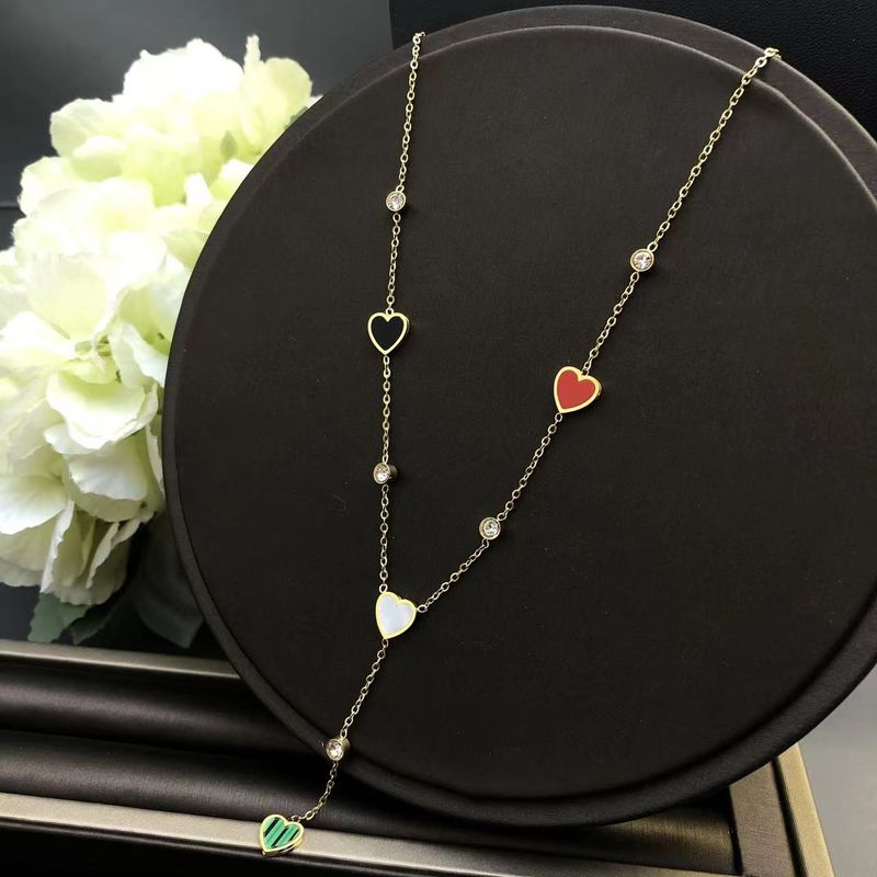 Stainless Steel Gold Plated Modern Style Classic Style Plating Inlay Heart Shape Shell Zircon Pendant Necklace
