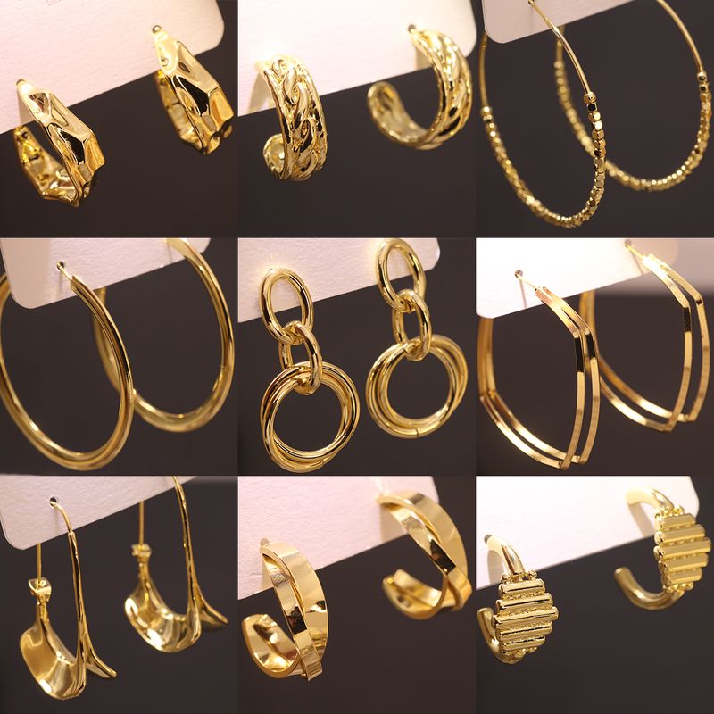 1 Pair Ig Style Simple Style Oversized C Shape O-shape Spiral Polishing Plating Copper 18k Gold Plated Earrings