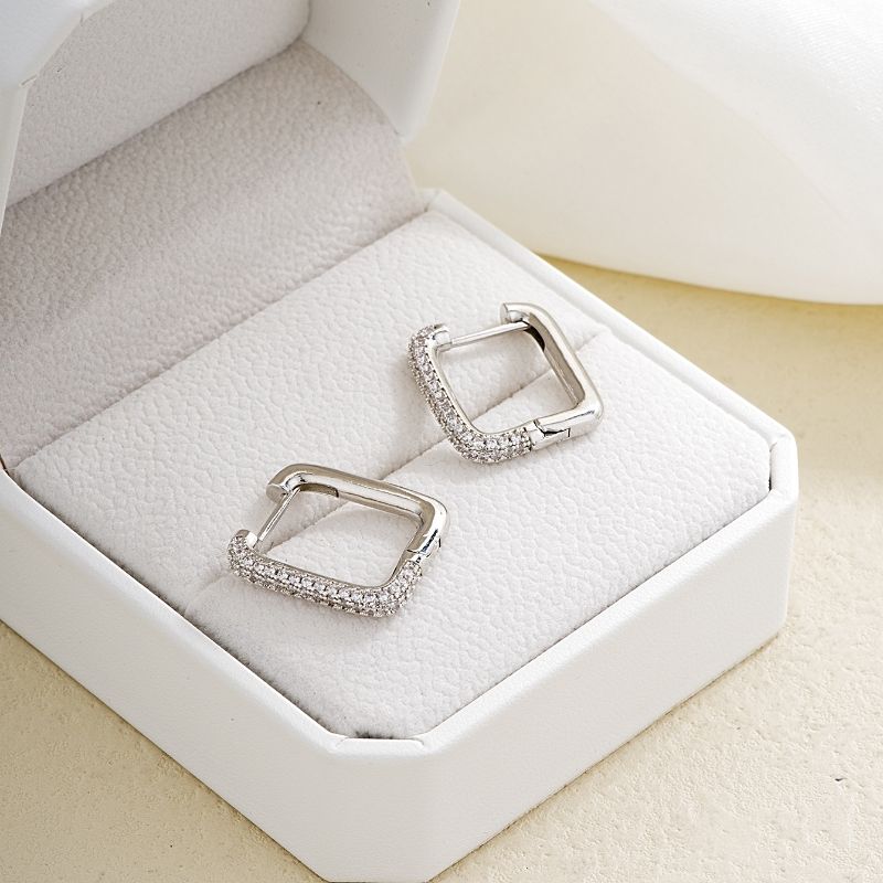 1 Pair Ig Style Simple Style Square Plating Inlay Copper Zircon White Gold Plated Earrings