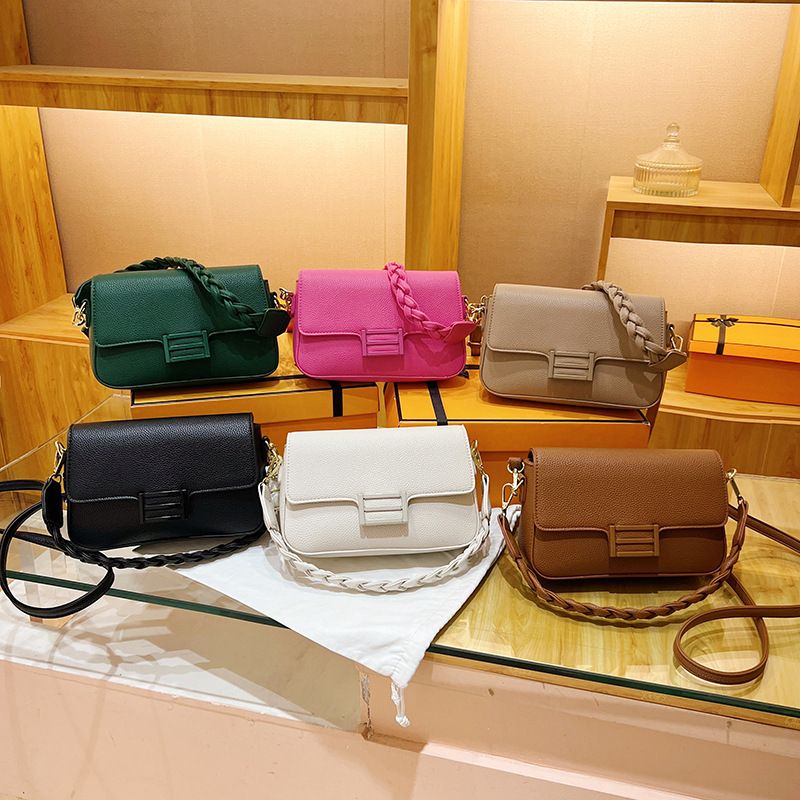 Women's Medium Pu Leather Solid Color Classic Style Square Flip Cover Shoulder Bag