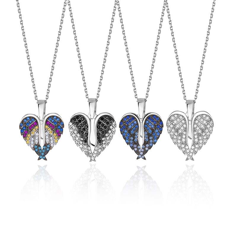 Ig Style Simple Style Heart Shape Wings Copper Zircon Pendant Necklace In Bulk