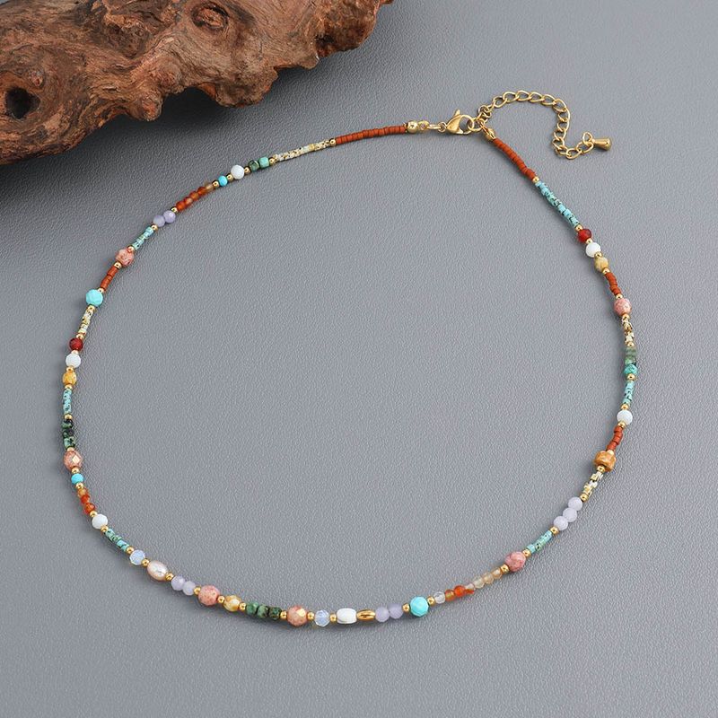 Classic Style Color Block Stainless Steel Natural Stone Seed Bead Beaded Women's Necklace