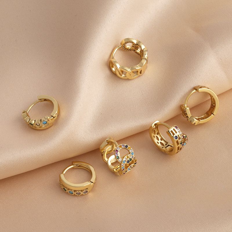 1 Pair Modern Style Simple Style Round Plating Inlay Copper Zircon 18k Gold Plated Earrings