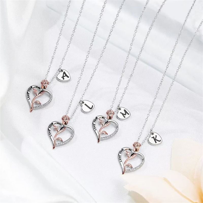 Wholesale Casual Classic Style Letter Heart Shape Rose 304 Stainless Steel Copper Plating Inlay Zircon