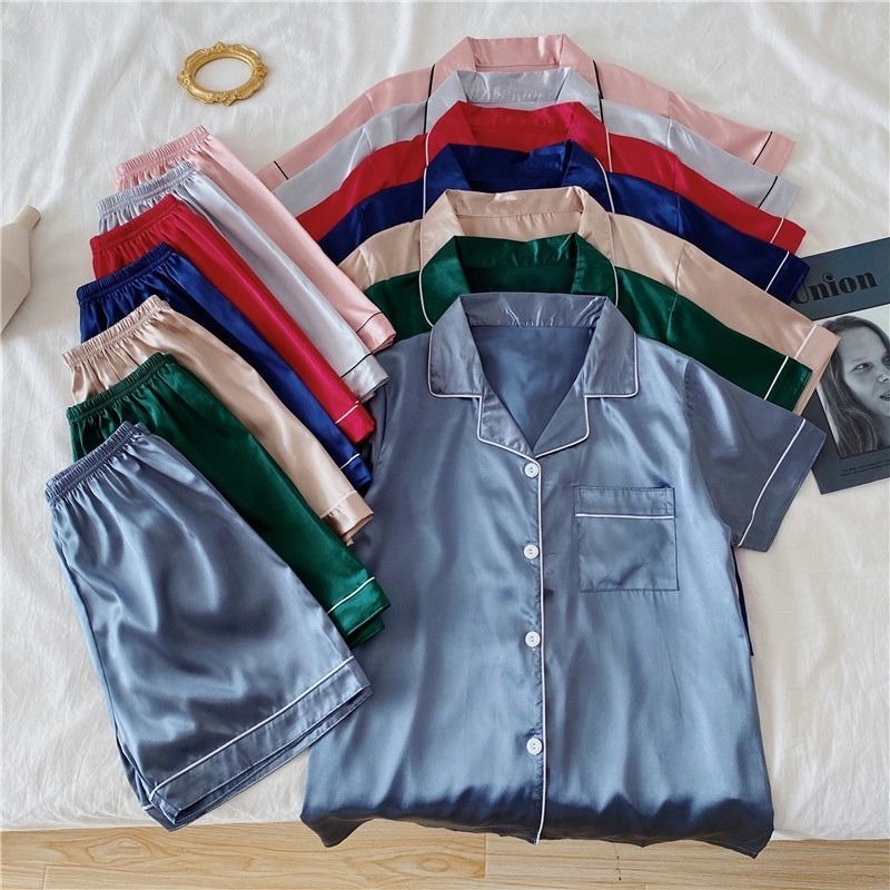 Home Daily Women's Elegant Simple Style Solid Color Imitated Silk Polyester Shorts Sets Pajama Sets