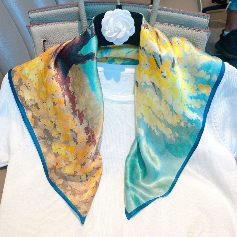 Women's Simple Style Classic Style Color Block Mulberry Silk Printing Silk Scarf