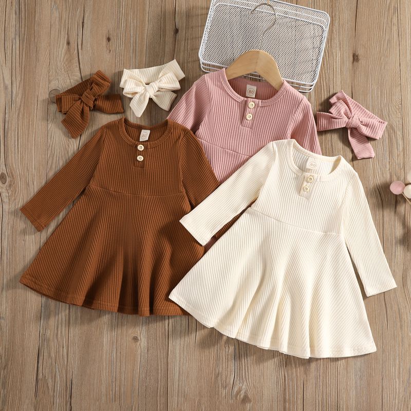 Casual Solid Color Cotton Girls Dresses