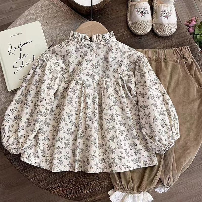 Cute Flower Polyester Girls Clothing Sets