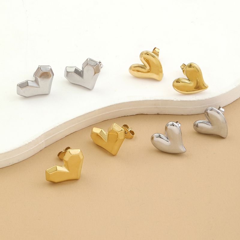 1 Pair Simple Style Heart Shape Polishing Plating Stainless Steel 18K Gold Plated Ear Studs