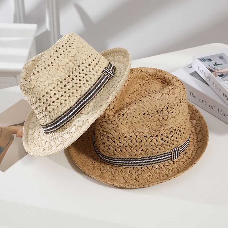 Femmes Vacances Style Simple Couleur Unie Sertissage Chapeau De Paille
