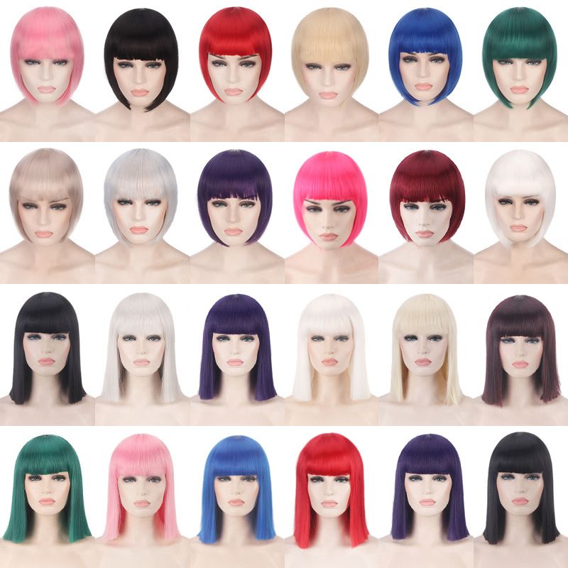 Women's Cute Party Cosplay High Temperature Wire Short Straight Hair Wig Net