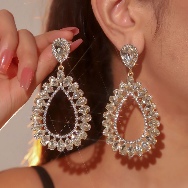 1 Pair Glam Luxurious Shiny Water Droplets Plating Inlay Alloy Rhinestones Zircon Drop Earrings