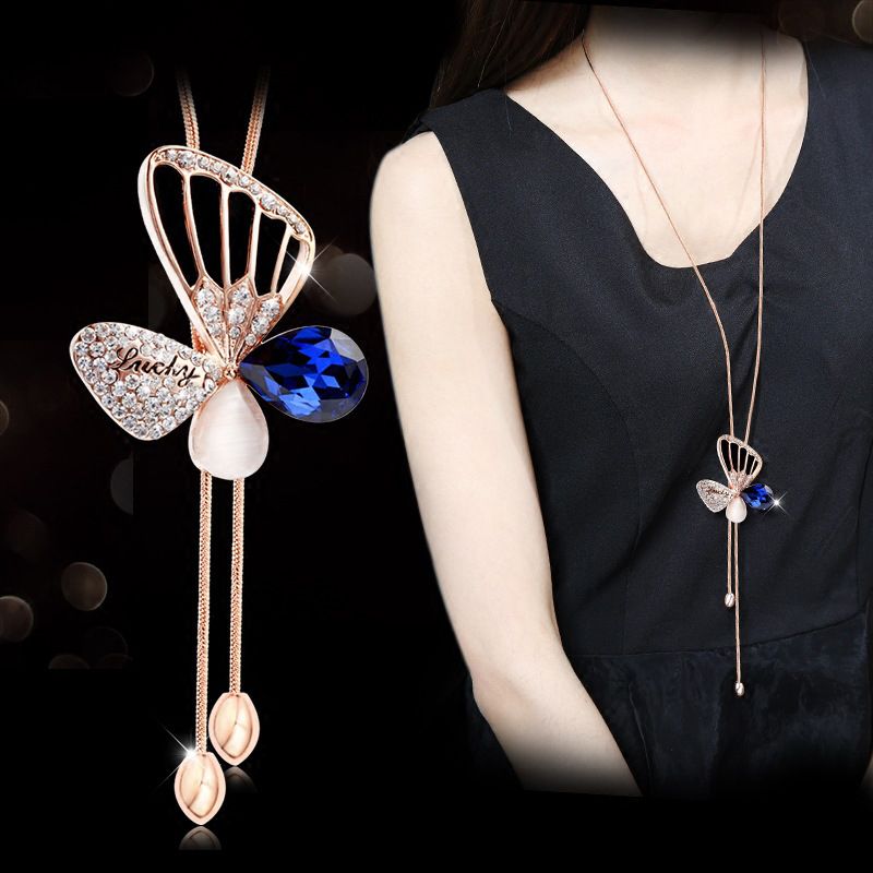 Elegant Glam Butterfly Alloy Copper Plating Inlay Artificial Rhinestones Women's Sweater Chain