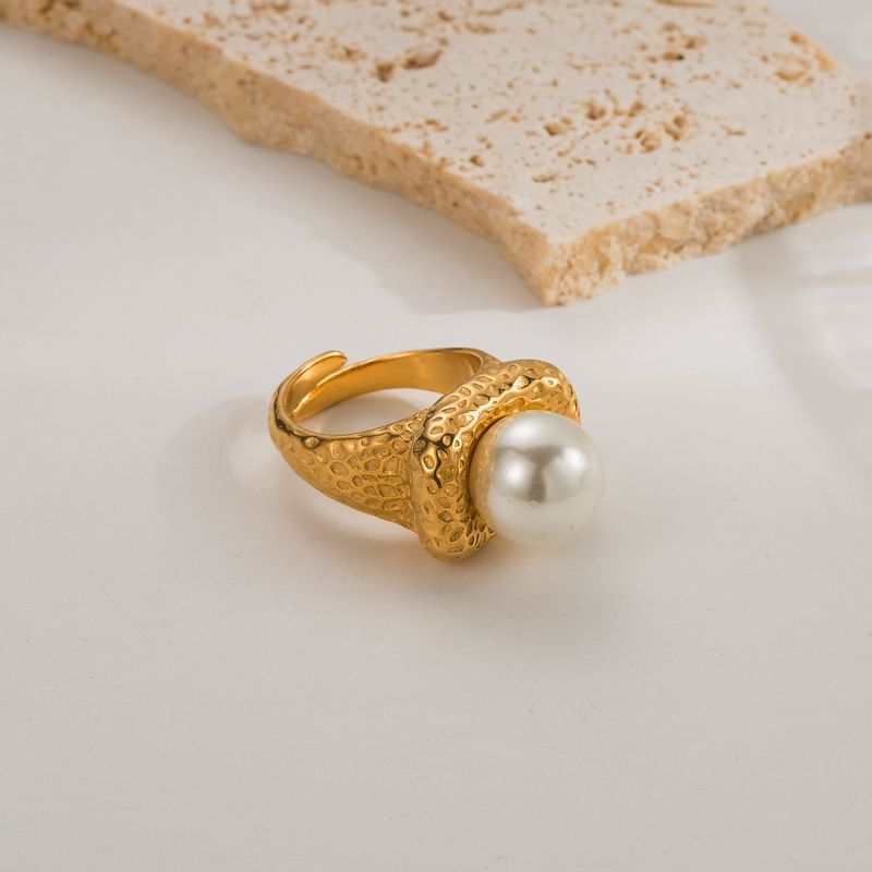 Stainless Steel 18K Gold Plated Simple Style Classic Style Plating Inlay Solid Color Artificial Pearls Open Rings