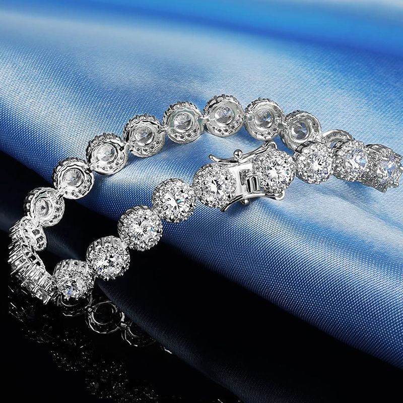 Luxueux Brillant Rond Le Cuivre Placage Incruster Zircon Or Blanc Plaqué Plaqué Or Bracelets