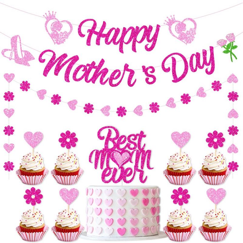 Mother's Day Mama Letter Heart Shape Paper Party Cake Decorating Supplies