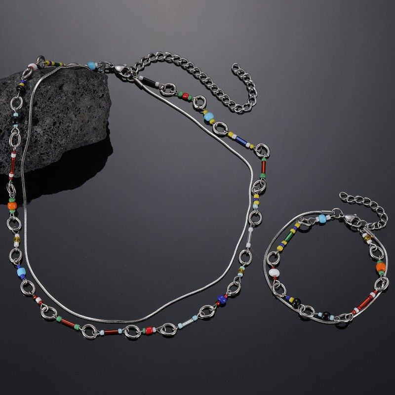 Ig-stil Toller Stil Kreis Titan Stahl Perlen Geschichtet Überzug Armbänder Halskette