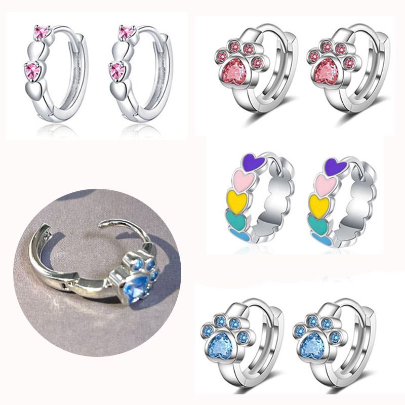 1 Piece Simple Style Paw Print Heart Shape Enamel Plating Inlay Stainless Steel Zircon Earrings