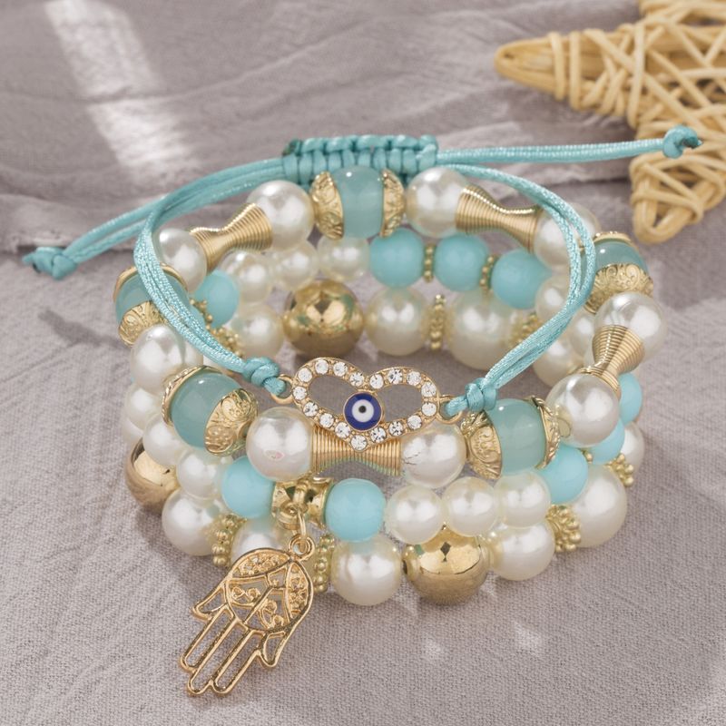 Vintage Style Palm Color Block Arylic Imitation Pearl Alloy Wholesale Bracelets
