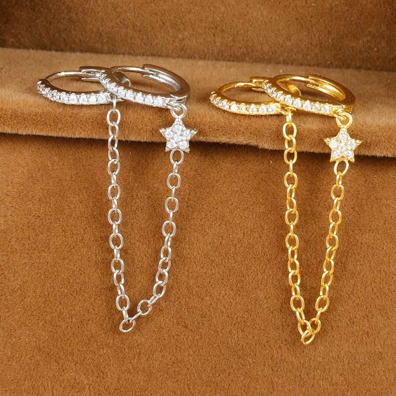 1 Piece Ig Style Simple Style Star Plating Chain Inlay Copper Zircon Earrings
