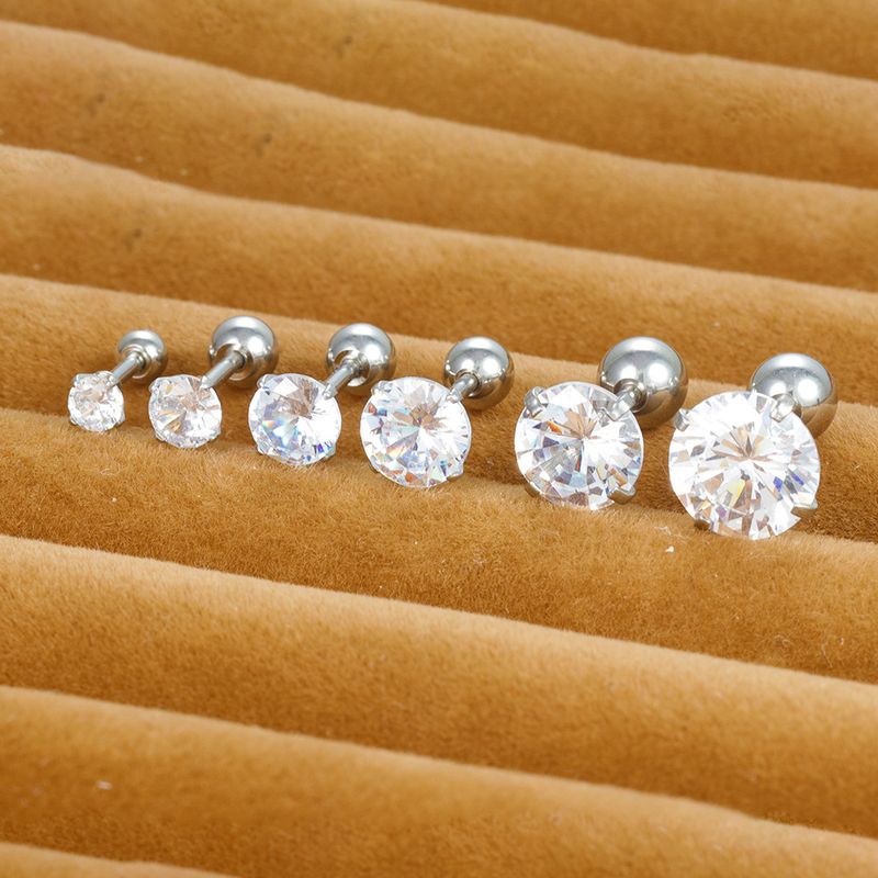 1 Piece Shiny Round Plating Inlay Stainless Steel Zircon Ear Studs