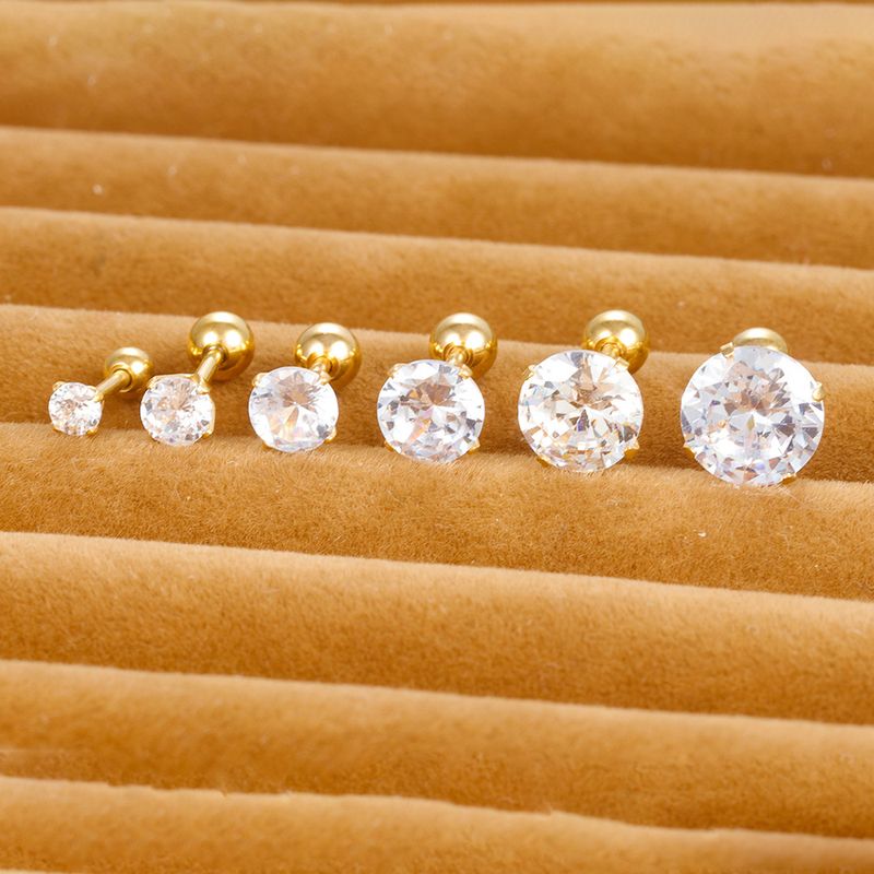 1 Piece Simple Style Round Plating Inlay Stainless Steel Zircon Cartilage Earrings