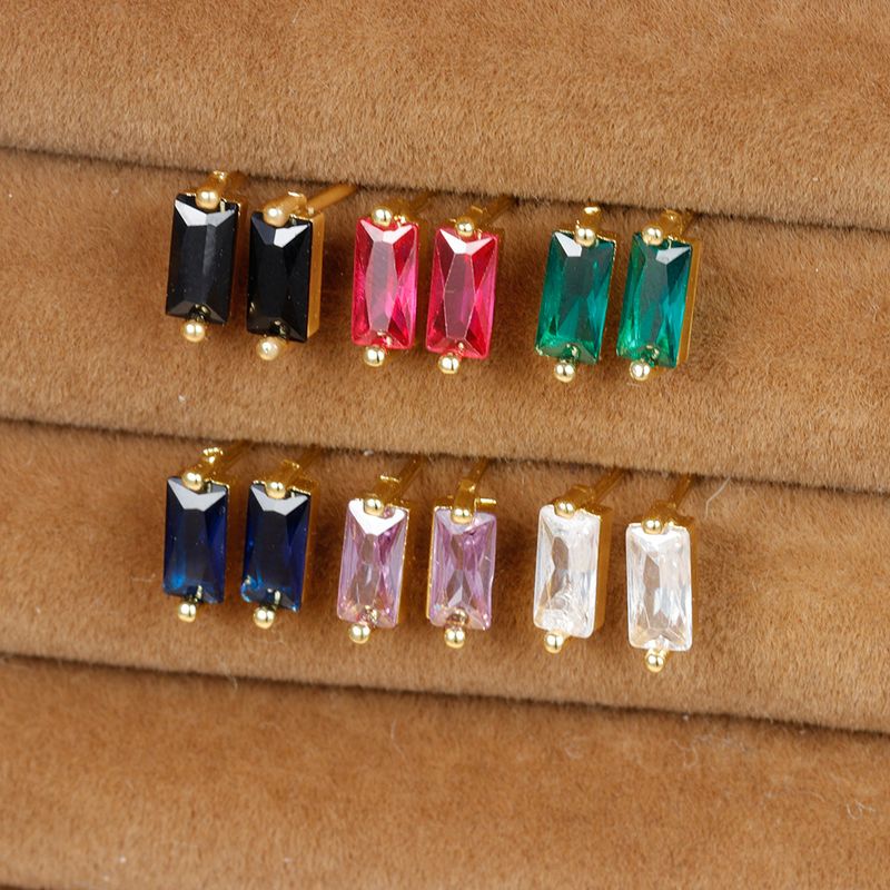 1 Pair Simple Style Rectangle Plating Inlay Copper Zircon Ear Studs