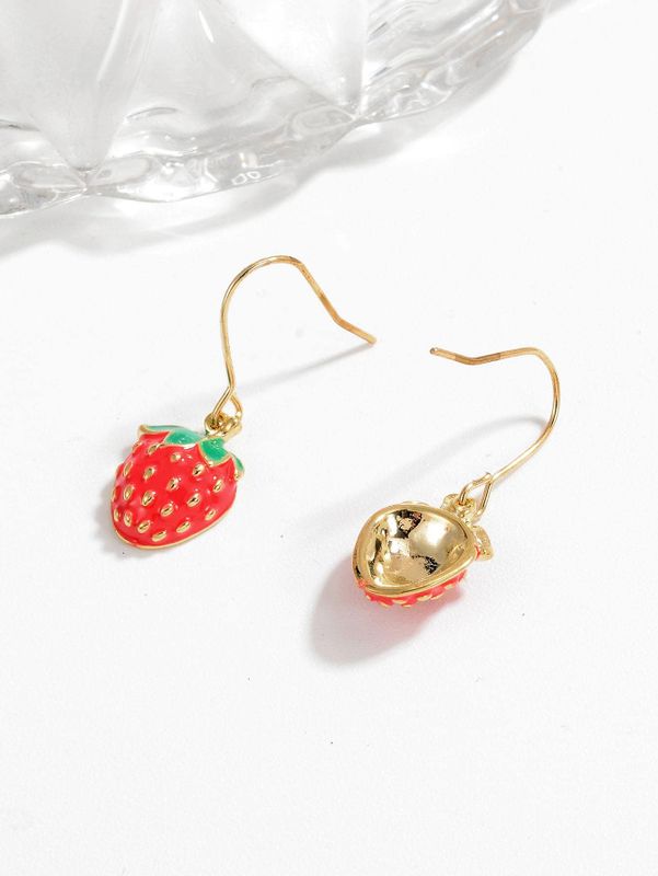 1 Pair Cute Strawberry Enamel Copper Drop Earrings