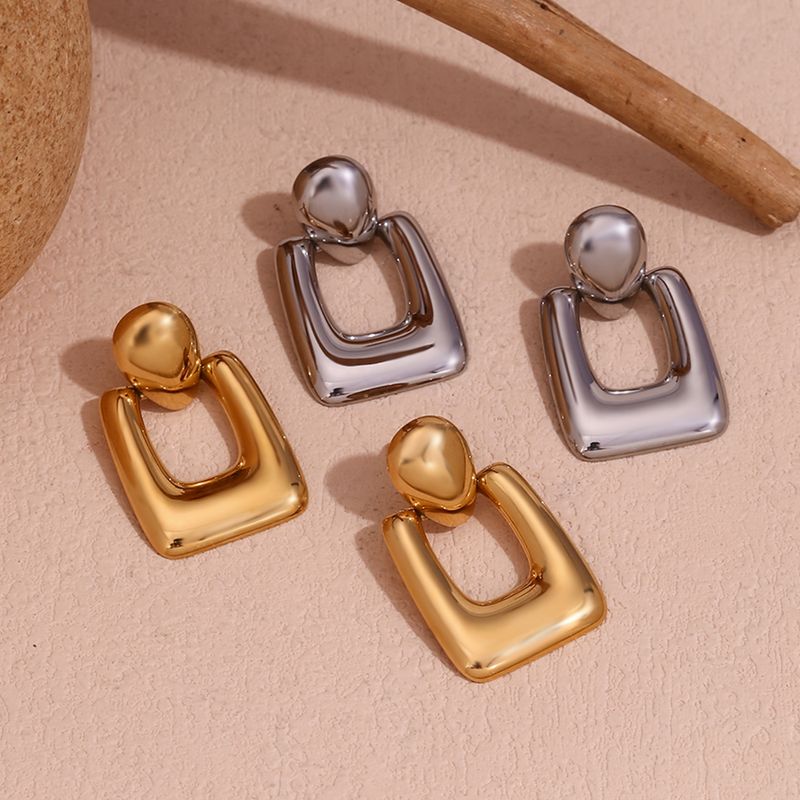 1 Pair Vintage Style Simple Style Classic Style Square Plating Stainless Steel 18k Gold Plated Drop Earrings